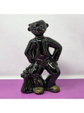 Vintage Thames Unusual Barware Japan Decanter Handpainted Black Clown Hobo